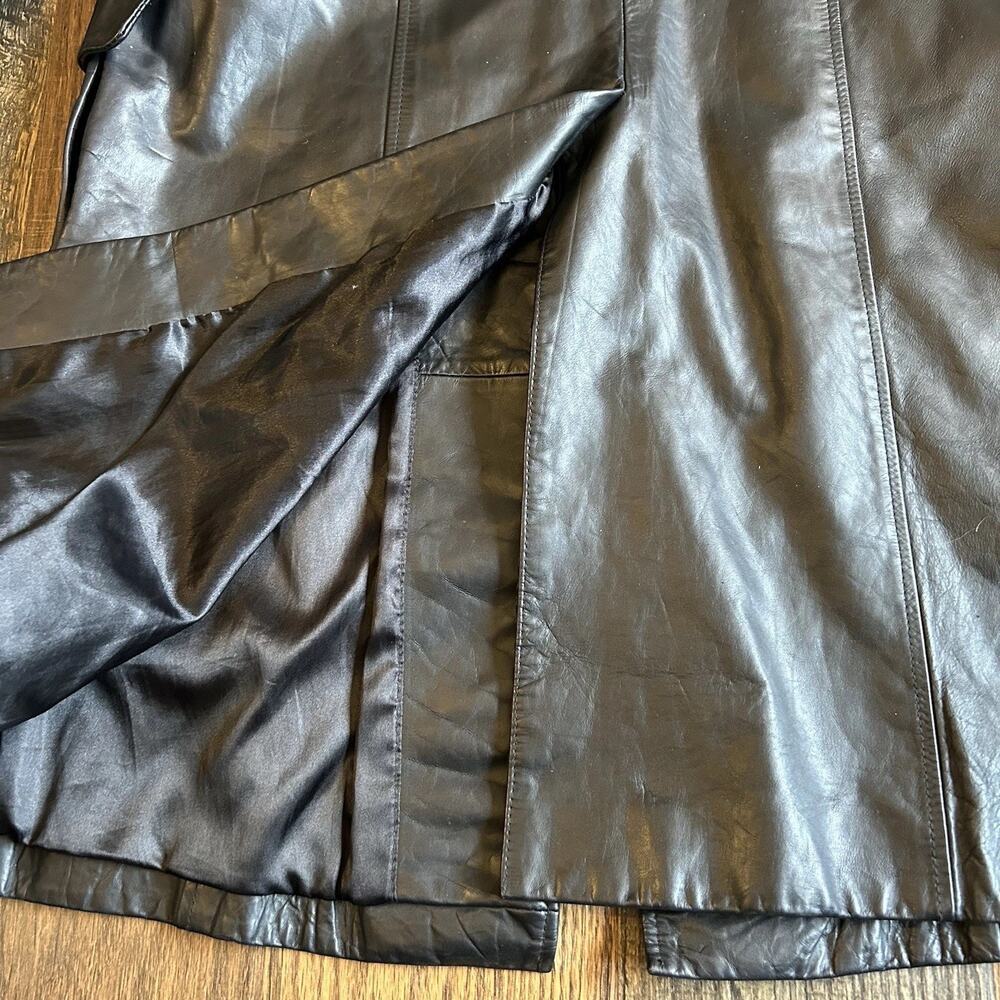 Wilsons Pelle Studio Women’s Size L Long Black Leather Coat 90s Matrix Mob Wife - Picture 9 of 11
